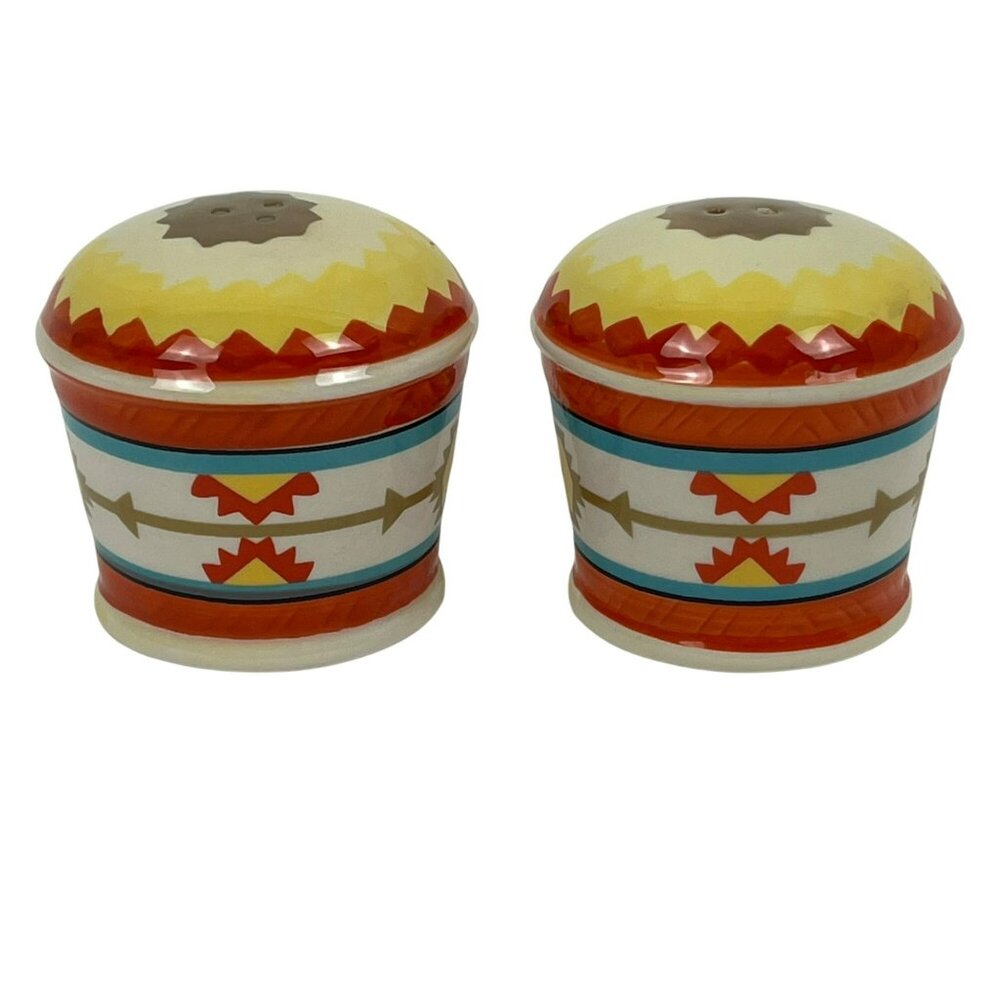 Cracker Barrel Southwest Aztec Design Stoneware Salt & Pepper Shakers